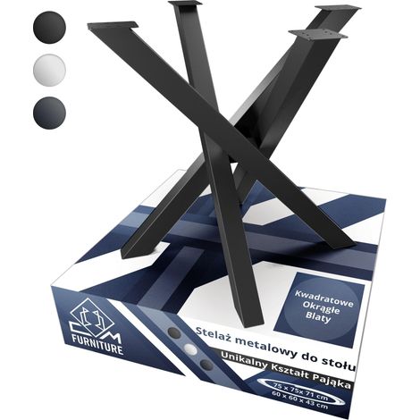 CM Furniture Tischbeine aus schwarzem Metall, Modell Spider, für runde/quadratische Tischplatten. Höhe 71 cm. X-förmiges Tischgestell. Maße: H 71 x B 75 x L 75 cm. Kreuzförmiges Gestell. Konferenztisc (1/5)