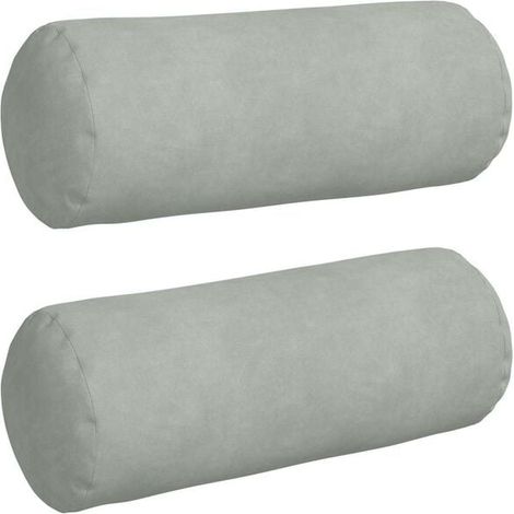 Deux coussins décoratifs, gris clair, de 15 x 40 cm de diamètre. (1/5)