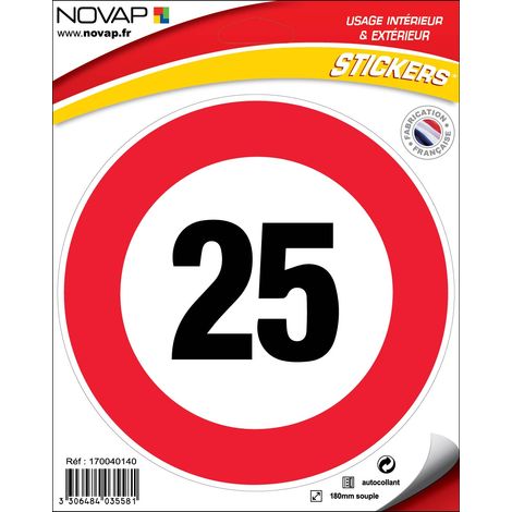 Panneau Vitesse limitée à 25 km/h - Vinyle adhésif Ø180mm - 4035581