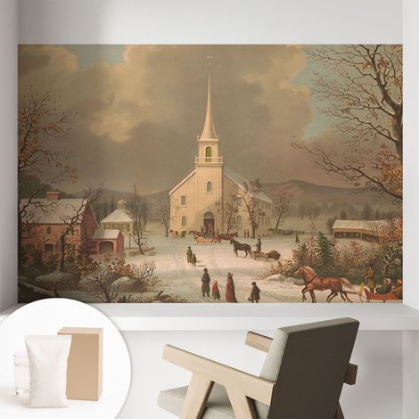 Papier peint intissé avec imprimé installation simple qualité excellente sans désordre - Colle incluse gratuite Paysage hivernal 104x70 cm (1/5)