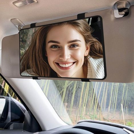 Miroir voiture pare soleil (Sans éclairage) - Miroir pour pare soleil avec bande élastique - Noir (Sans lampe LED) (1/5)