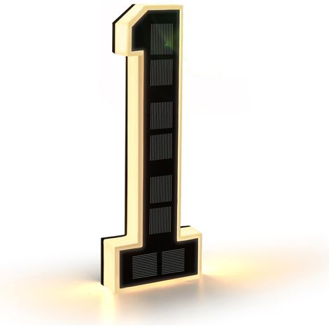Numéro de maison moderne grand format avec éclairage solaire extérieur de 23 cm, LED étanche, numéro d'adresse personnalisé, numéro 1, noir, 23 cm