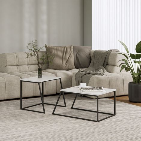 Conjunto de mesas de centro Myra, Blanco/negro, 60 x 50 cm 2 partes, Vicco