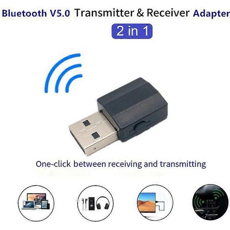 Récepteur et émetteur audio Bluetooth sans fil USB 2-en-1 pour appels mains libres et musique, compatible avec les haut-parleurs de voiture et de télévision (1/5)