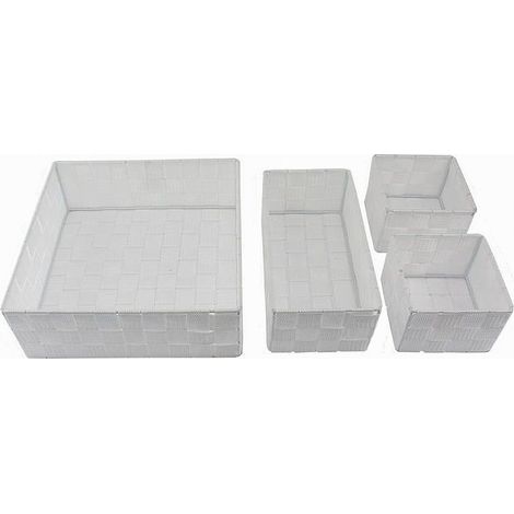 Cleafe - Set 4 Pezzi Contenitori Bianco Scatola In Tessuto Organizer Porta Oggetti 79061 - (1/5)