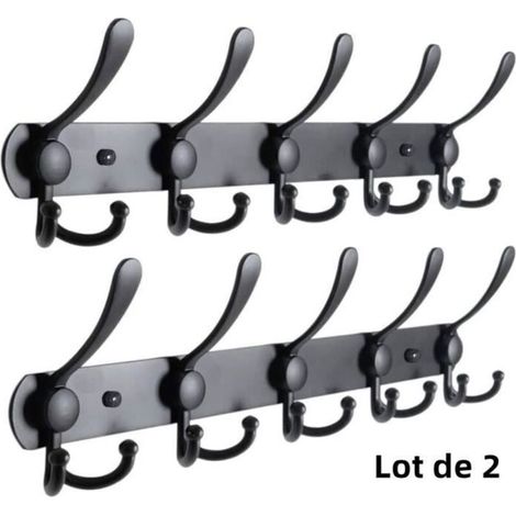 Ganci appendiabiti da parete, appendiabiti da parete, ganci appendiabiti, installazione con/senza foratura, set da 2 in acciaio inox - nero (1/4)