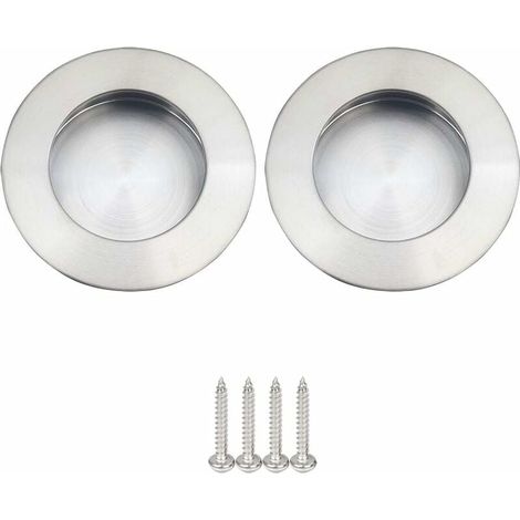 Maniglie per porte scorrevoli rotonde incassate, acciaio inossidabile, maniglia per porte scorrevoli rotonde satinate spazzolate (argento, 2 pezzi, 65 mm) (1/4)
