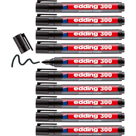 Edding - Boîte de 10 pcs - Marqueurs permanents E300 noir - Pointe Ronde 1,5-3 mm (1/5)