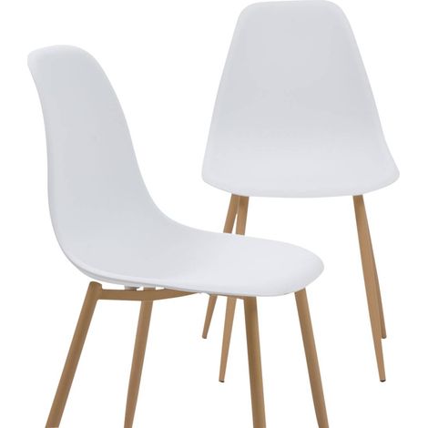 Made In Meubles – Lot de 2 chaises scandinaves blanches – Assise en plastique – Dossier flexible pour confort – Pieds compas – Dimensions 84x47x52 cm (1/5)