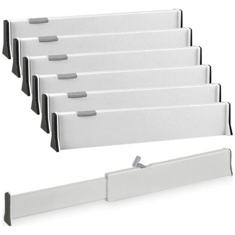 Lot de 6 Separateur de Tiroirs Cuisine Extensible 37.8-54 CM H-6CM Plastique Separateur Tiroirs Vetement Cuisine Ajustable, Organisateur de Tiroir Cuisine Pour Couvert, Commode, Bureau-Muntra (1/5)