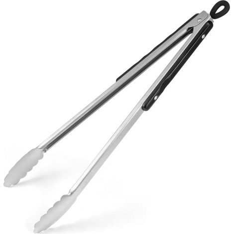 Pince à barbecue en acier inoxydable avec manche en bois de 43 cm (17 pouces) Idéale pour le barbecue, matériau de qualité alimentaire, résistante à la chaleur (1/5)