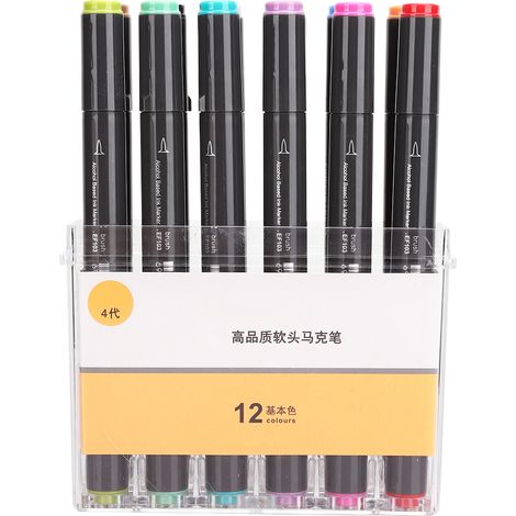 Set de 12 marqueurs double pointe, stylos pinceau souples pour artiste, dessin manga et croquis bande dessinée. (1/5)
