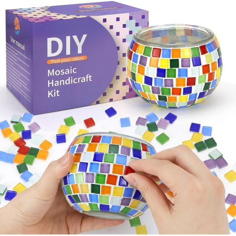 Glasmosaik Bastelset Kerzenhalter für Kinder und Erwachsene, DIY Mosaiksteine zum Gestalten (1/4)
