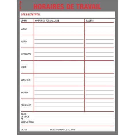 Novap – Panneau d'affichage horaires de travail 400x300mm – Encre résistante UV – Polystyrène pour environnements extérieurs – 4300351