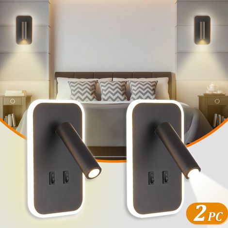 Due applique a LED con interruttore, stile moderno, per interni orientabili, utilizzabili come lampade da lettura o da comodino - luce calda 3000K. (1/5)