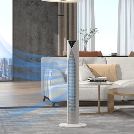Ventilateur tour avec télécommande minuterie 12 heures mode veille 3 vitesses 31.5 x 31.5 x 96 cm blanc
