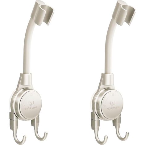 Lot de 2 supports de pommeau de douche réglables à ventouse murale avec crochet pour salle de bain, pivotants à 360°, blancs (blancs) (1/5)