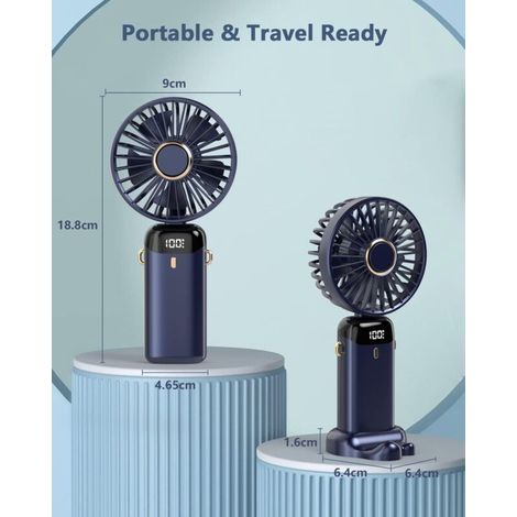 Mini-Tischventilator mit USB-Anschluss, kleiner Tischventilator mit 5 Geschwindigkeitsstufen und 3000 mAh USB-Akku, faltbarer elektrischer Ventilator für Reisen, Büro und Zuhause (blau) (1/5)
