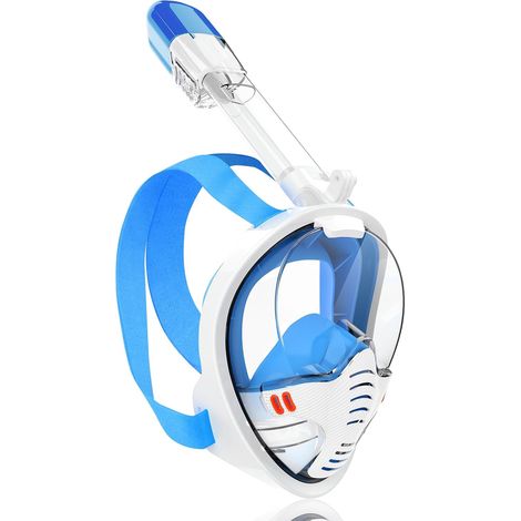 Masque de Plongée Intégral, Masque Plongée Adulte Enfant Snorkeling Adulte Vue Panoramique à 180 Degrés, Masque Tuba de Plongée Étanche Anti-Buée et Anti-Fuite et Design Pliable Unisexe-L/XL Bleu fonc
