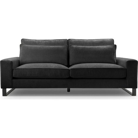 MAGDA - Canapé droit tissu chenille 2 places - Noir