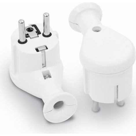 Clavija angular UNI-SCHUKO, 2P+Z, 16A, 250V, blanca - VT-301-0050