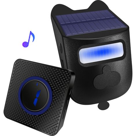 Sonnette sans fil à capteur infrarouge solaire, alarme solaire pour allée, avec 1 détecteur de mouvement sans fil solaire et 1 sonnette réceptrice d'alarme à brancher-AquaForge