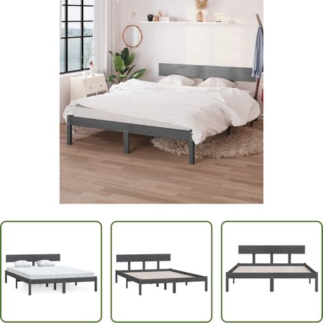 vidaXL Sommier en bois - Cadre de lit sans matelas bois massif gris 200x200 cm (1/5)