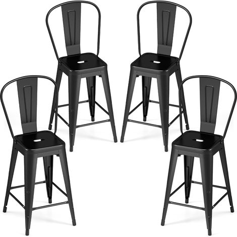 COSTWAY Lot de 4 Tabourets de Bar Industriel en Métal (Noir) (1/5)