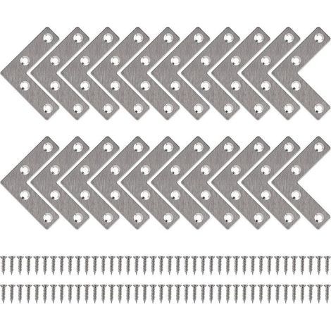 Equerre de Fixation Plats Droits Support en forme de L Metalliques Equerres avec Vis pour Bois Meubles Placard Réparation Support 50 50mm 20 Pièces (1/4)