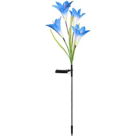 Lampe solaire LED en forme de lys et de rose, à piquet, pour la décoration de jardin et d'allée. Motif lys et rose bleu, 70 cm, 10 cm, IP65, 1,2 V, 300 mAh, 8 heures (1/5)
