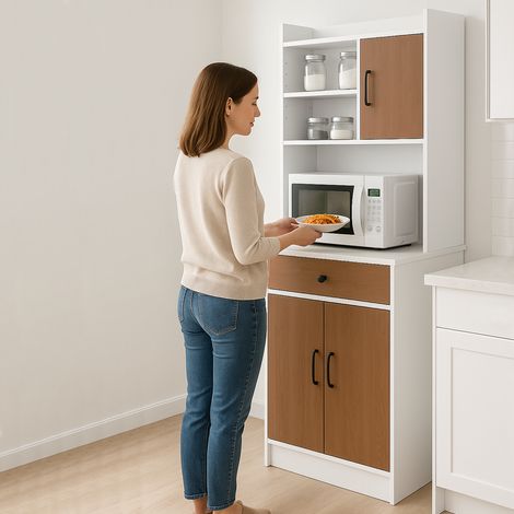 Armadio da Cucina Alto Credenza Multiuso Mobile Salvaspazio Bianco e Quercia (1/5)