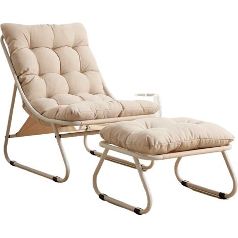 Fauteuil de détente avec repose-pieds acier beige 130 kg (1/2)