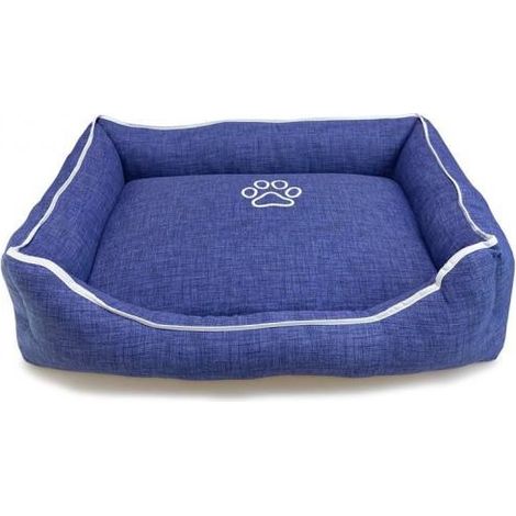 Cama cuadrada azul con huella y ribete 70x55x19 cm.