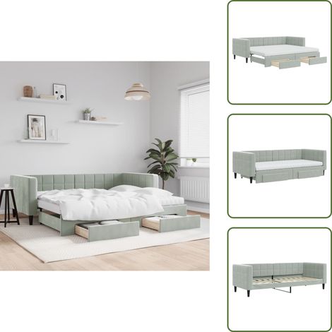 vidaXL Tagesbett Ausziehbar mit Schubladen Hellgrau 90x200 cm Samt (1/5)