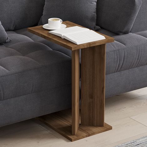 Mesa de Centro de Latón, Forma Rectangular, Tapa de Madera Noble, Color Marrón, 25x50x49h cm Marrón Nogal (1/4)