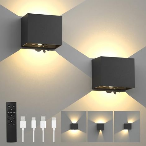 2 Pièces Applique Murale à Détecteur de Mouvement avec Télécommande, 3 Modes Rechargeable Lampe Murale Sans Fil, Applique Murale Haut et bas avec Minuterie pour Intérieur/Extérieur (1/5)