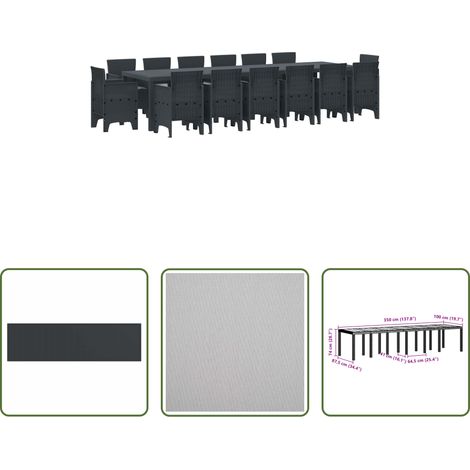 vidaXL Freiluft Essgruppe - Garten Essgruppe 15 pcs Anthrazit Polt Rattan (1/5)