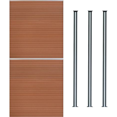 Composite Fence Panel x 2 & 3 Aluminium Posts 6ft Board Brown