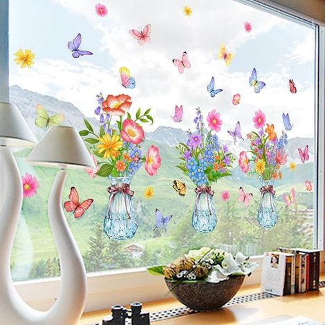 Film statique pour vitres – 84 x 56 cm – Motif papillons – Recto-verso – Réutilisable – Décoration intérieure (1/5)