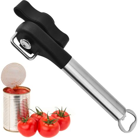 Ouvre-boîte manuel, ouvre-boîte manuel avec lame latérale, ouvre-boîte de voyage portable, lame dissimulée en acier inoxydable et poignée en caoutchouc. (1/5)