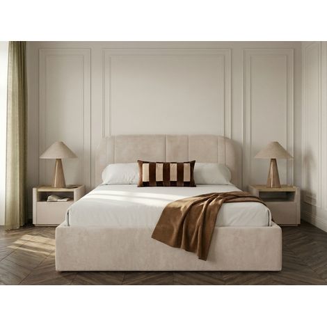 BOBOCHIC - Lit coffre SIDNEY tissu texturé 140x190 Beige (1/5)