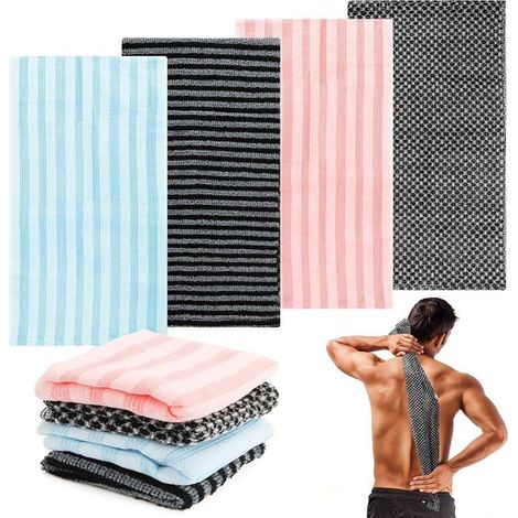 Lot de 4 serviettes de douche exfoliantes japonaises extra-longues, gant double face pour bain, spa et nettoyage du corps (1/5)