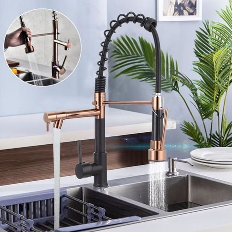 Robinet de cuisine Mitigeur évier Rotatif 360° 2 jets Avec douchette extractible En Laiton (1/4)