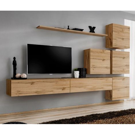Meuble TV Mural Design "Switch IX" 310cm Naturel (1/4)