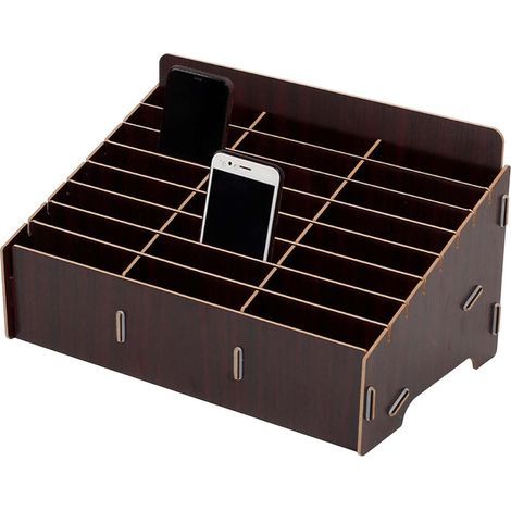 Wooden storage box - 24 compartments - For mobile phone, office, school - Brown (1/5)