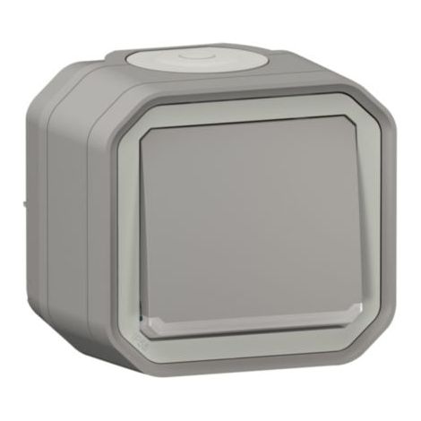 Poussoir NO lumineux avec voyant étanche Plexo 10A IP55 IK08 livré complet pour fixation saillie - gris - LEGRAND