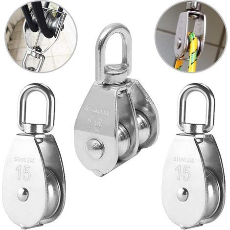 Poulie double inox pivotante M15 – Lot de 3 – Charge maximale 35 kg – Angle de rotation 2360° pour levage et traction (1/5)