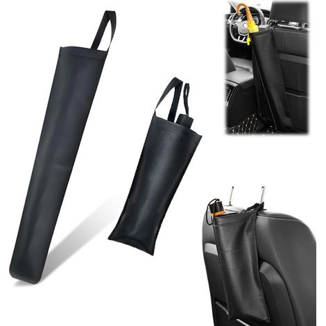 Lot de 2 - Porte-parapluies de voiture - Housse de rangement imperméable - Étui en similicuir avec fermeture Velcro - Noir - 58,5 x 10 cm - Peut contenir jusqu'à 2 parapluies en voiture (1/5)