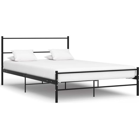 Kopfteil - vidaXL Bettgestell mit Kopfteil ohne Matratze Schwarz 140x200cm Metall - Schlafzimmermöbel (1/5)