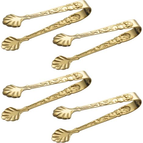 4 pièces, pinces à glace rétro en acier inoxydable, dorées, mini pinces à sucre pour apéritif, fête ou café (1/5)